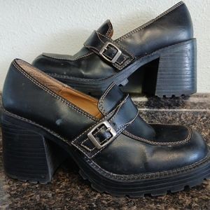 VTG Y2K No Boundaries Black Faux Leather Chunky Platform Mary Jane Heels